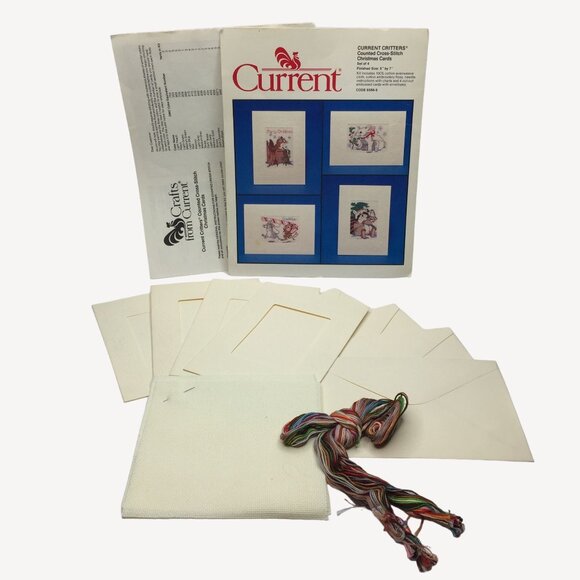 Vtg 90s Current Critters Counted Cross Stitch Christmas Cards Envelopes 5"x7" - Picture 1 of 7